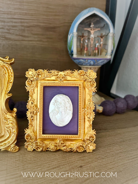 Gold Framed Holy Face of Jesus Intaglio Mini Standing Frame