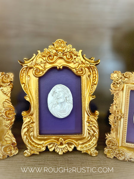 Gold Framed Holy Face of Jesus Intaglio Mini Standing Frame