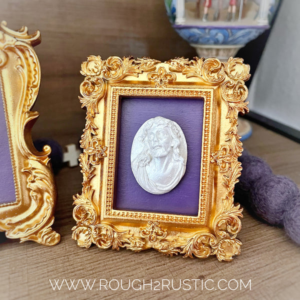 Gold Framed Holy Face of Jesus Intaglio Mini Standing Frame