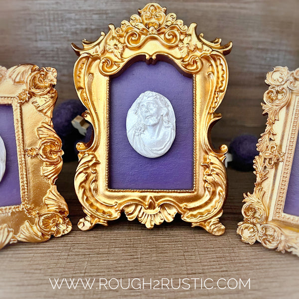 Gold Framed Holy Face of Jesus Intaglio Mini Standing Frame