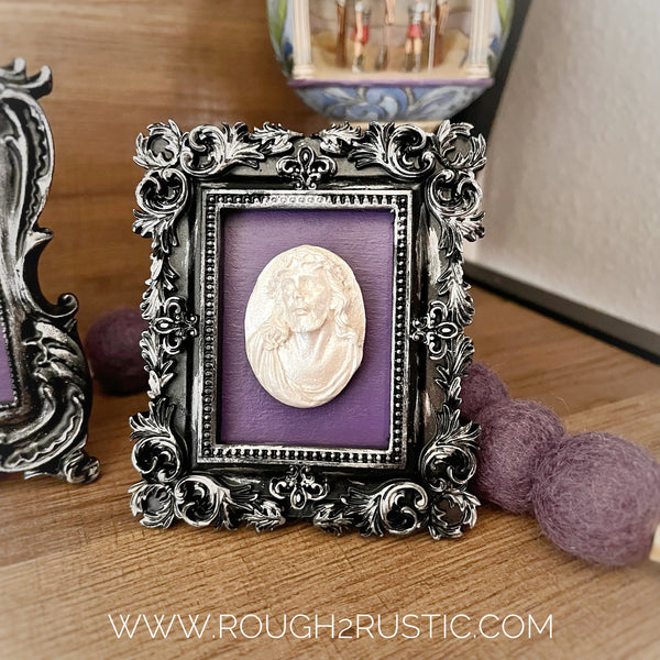 Black and Silver Framed Holy Face of Jesus Intaglio Mini Standing Frame