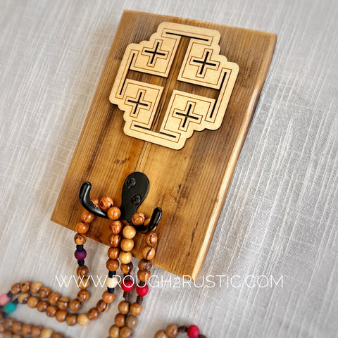 Rustic Reclaimed Wood Jerusalem Cross Hanger