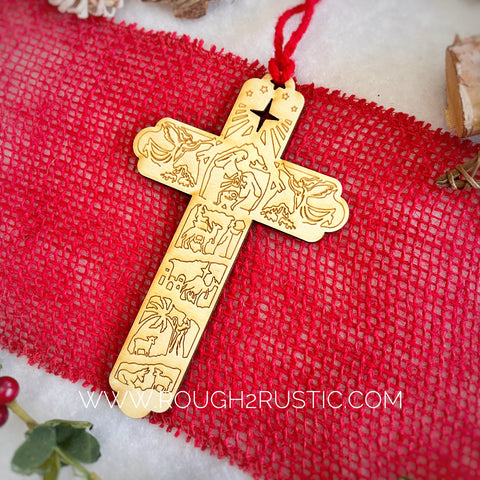 Nativity Cross Engraved Ornament