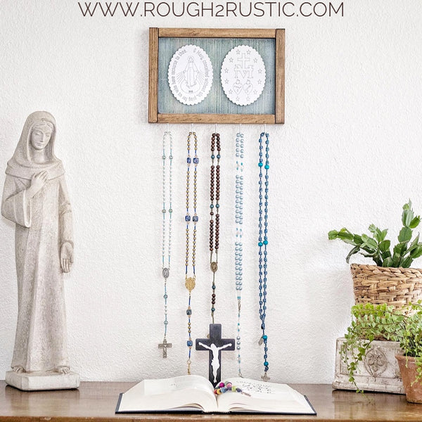 Blue/White/Brown Miraculous Medal Rosary Hanger