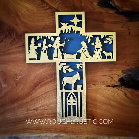 Folk Art Style 12.5 Inch Nativity Cross